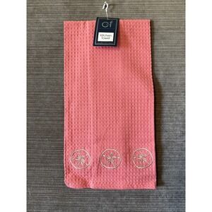 C&F Kitchen Towel Sand dollar Sanddollar coastal beach Coral Pink Waffle Weave
